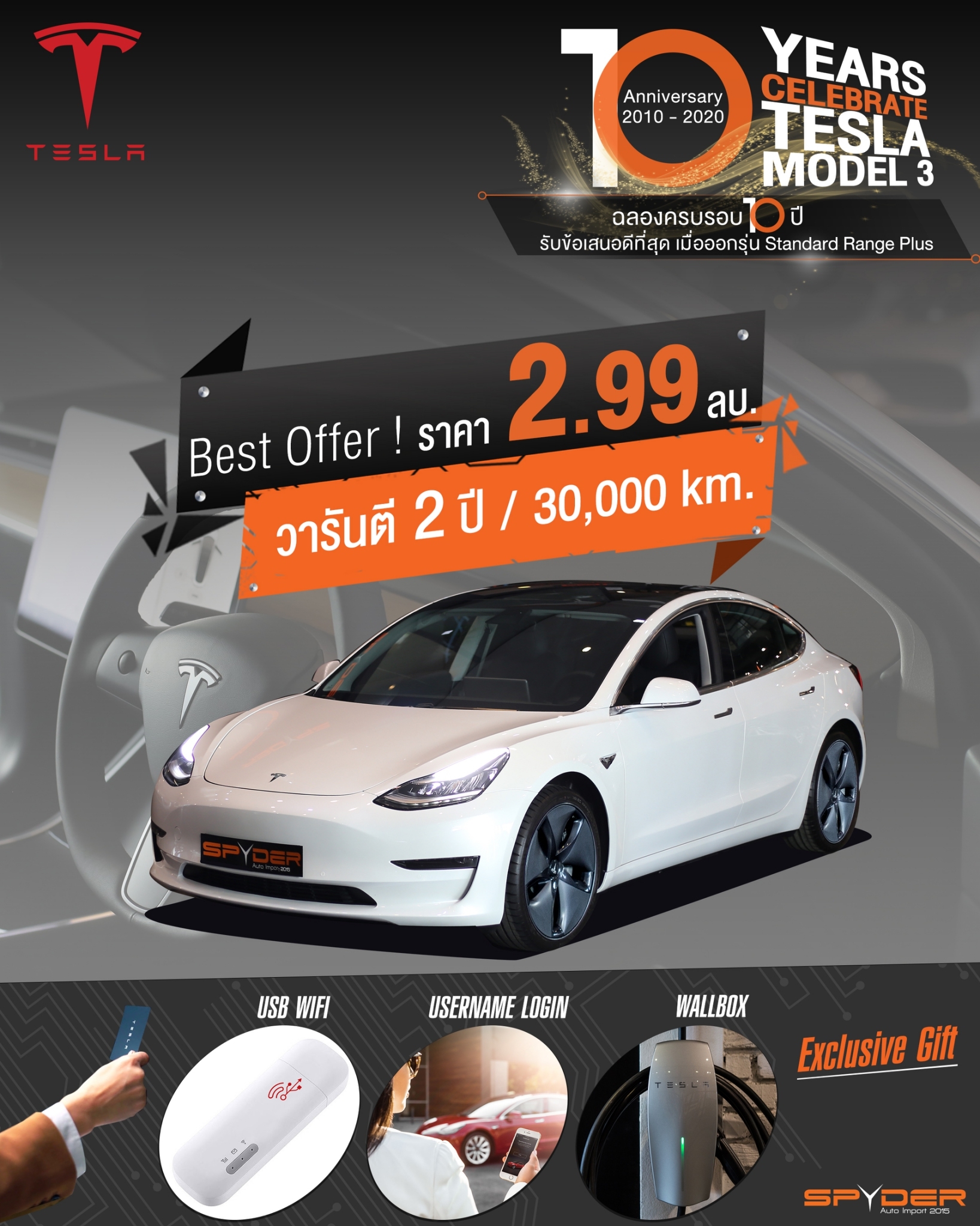 ราคารถยนต์ Tesla Model 3 ที่นำเข้ามาจำหน่ายในประเทศไทย ปี 2563 / 2020